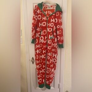 Tipsy Elves Red and Green 'HO HO' Kids Fleece One-Piece Pajama
